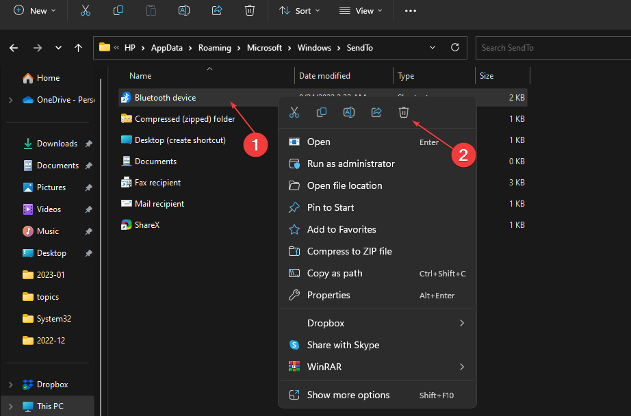 delete-Bluetooth-device-in-sendto-folder